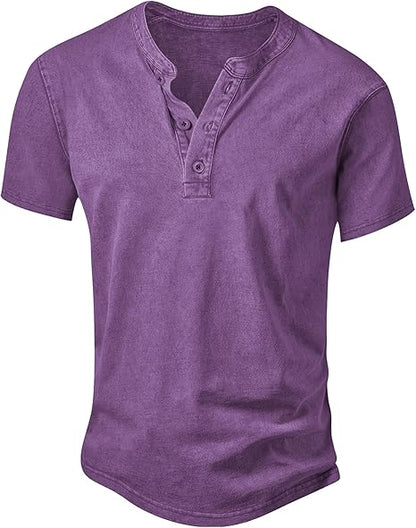 Men's Vintage Acid-Wash Henley T-Shirt