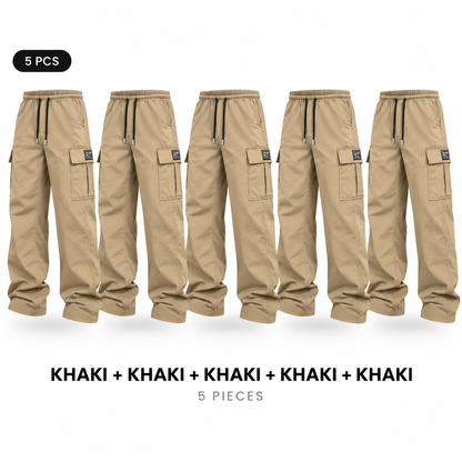 Men's cargo pants, solid-color casual loose-fit cargo trousers.