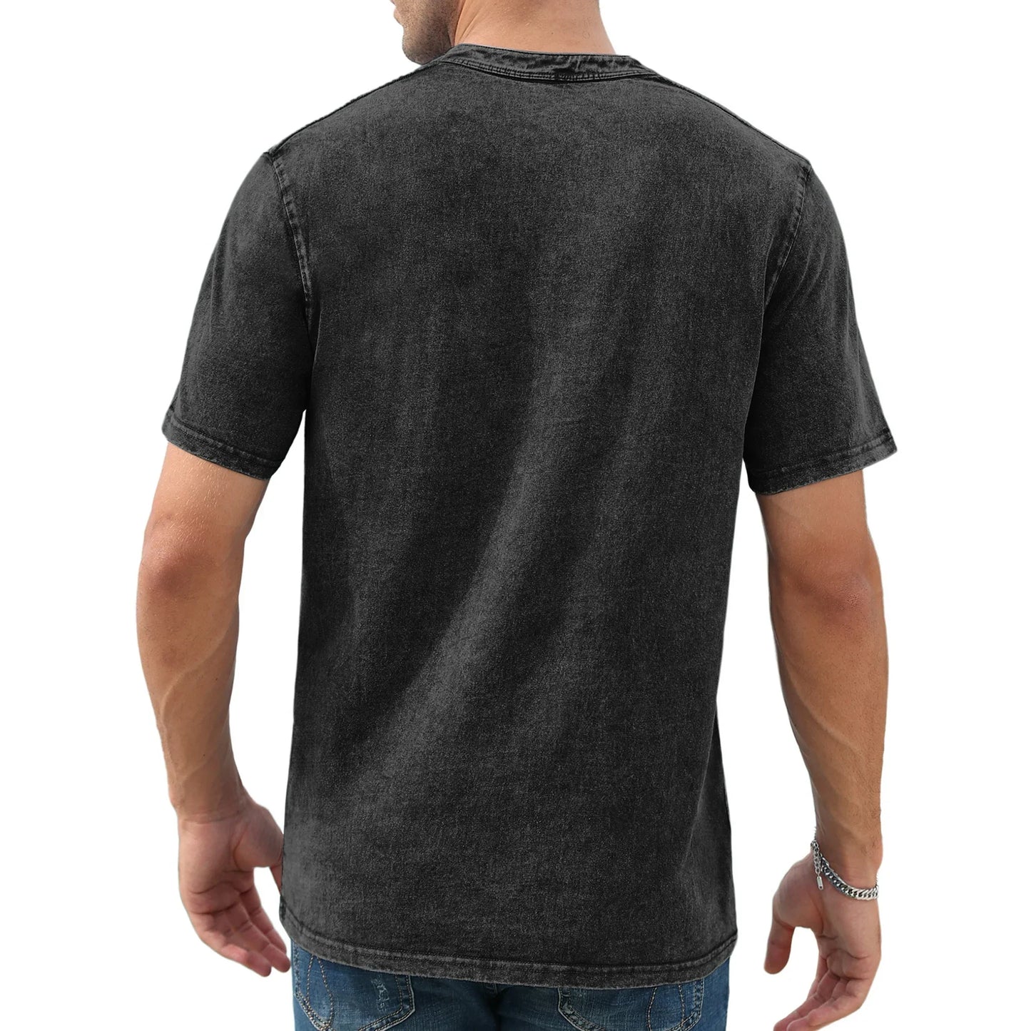 Men's Vintage Acid-Wash Henley T-Shirt