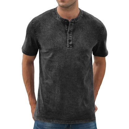 Men's Vintage Acid-Wash Henley T-Shirt