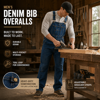 💝💝Last Day Promotion🔥Men's Denim Bib Overalls,  Workwear with Adjustable Straps and Convenient Tool Pockets