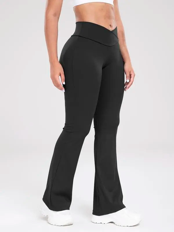 Women's Solid High Waist Flare Leg Sports Leggings