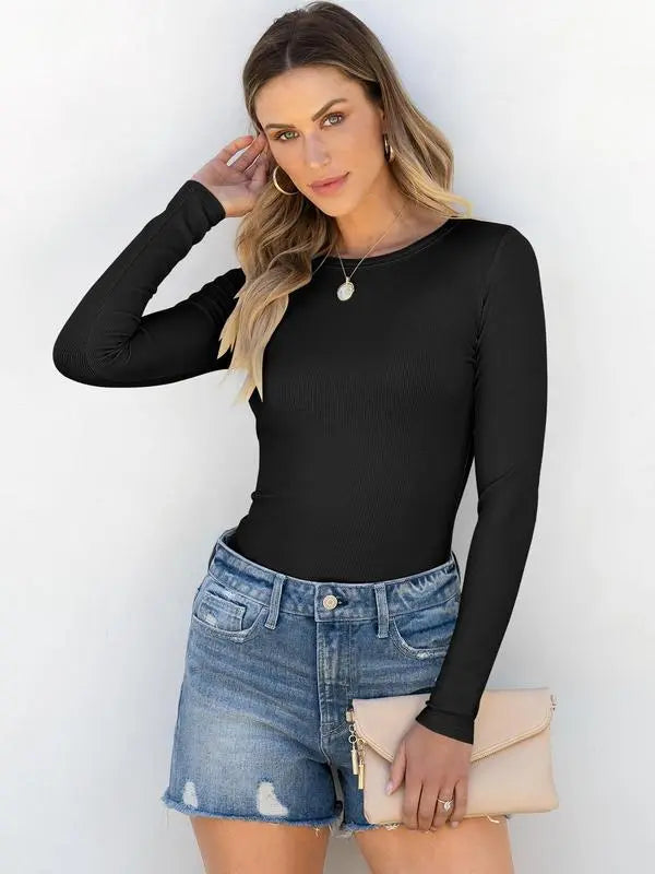 🔥Women's Long Sleeve Blouses Shirts with Ribbed Knit Work Office Basic Tops