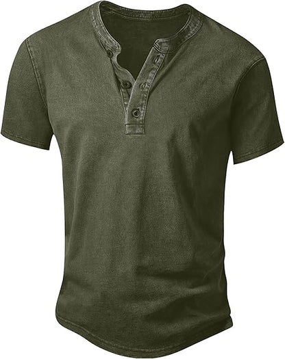 Men's Vintage Acid-Wash Henley T-Shirt