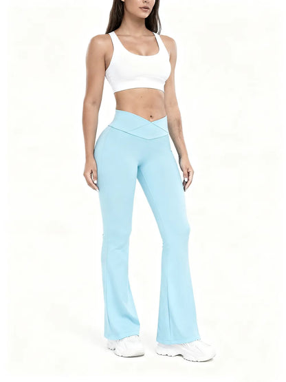 Women's Solid High Waist Flare Leg Sports Leggings