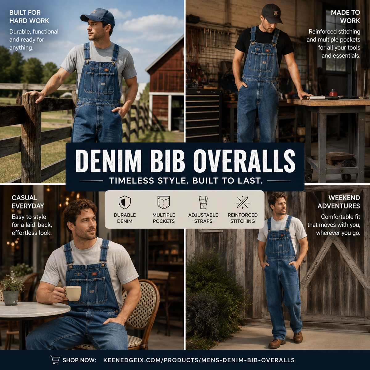 💝💝Last Day Promotion🔥Men's Denim Bib Overalls,  Workwear with Adjustable Straps and Convenient Tool Pockets