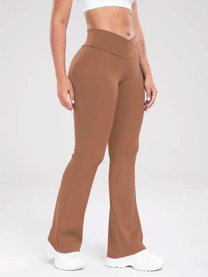 Women's Solid High Waist Flare Leg Sports Leggings