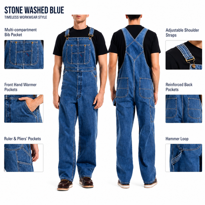 💝💝Last Day Promotion🔥Men's Denim Bib Overalls,  Workwear with Adjustable Straps and Convenient Tool Pockets