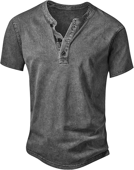 Men's Vintage Acid-Wash Henley T-Shirt