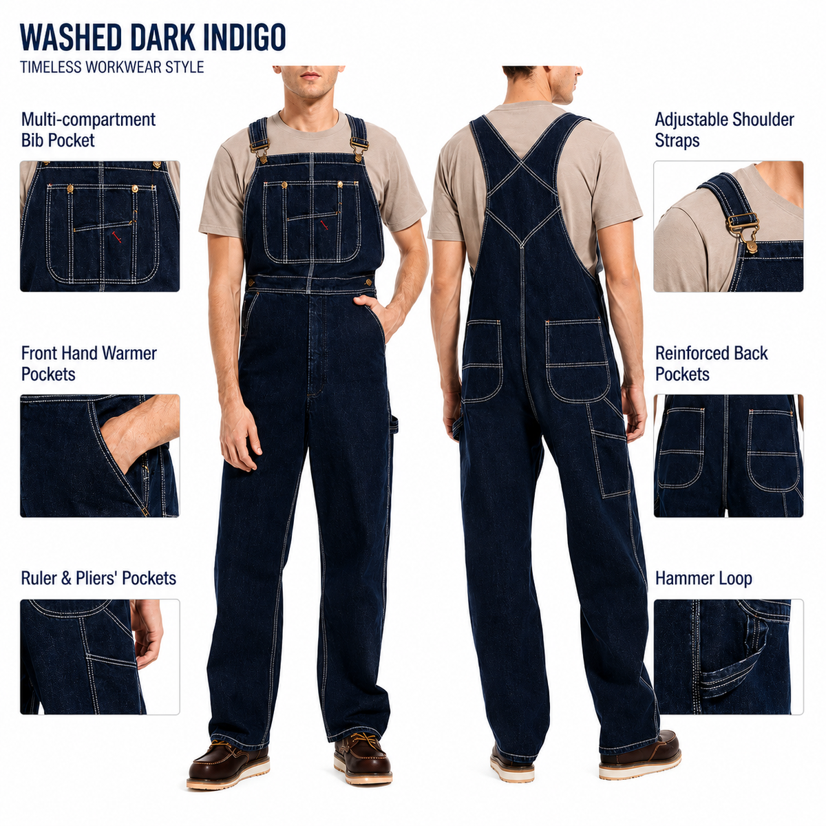 💝💝Last Day Promotion🔥Men's Denim Bib Overalls,  Workwear with Adjustable Straps and Convenient Tool Pockets
