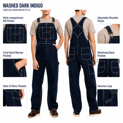 💝💝Last Day Promotion🔥Men's Denim Bib Overalls,  Workwear with Adjustable Straps and Convenient Tool Pockets