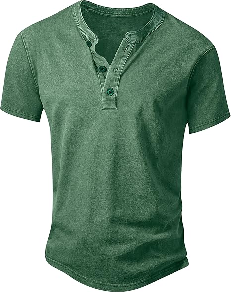 Men's Vintage Acid-Wash Henley T-Shirt