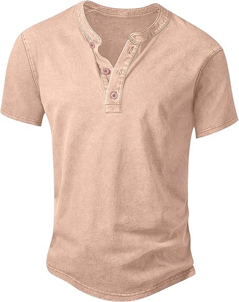 Men's Vintage Acid-Wash Henley T-Shirt