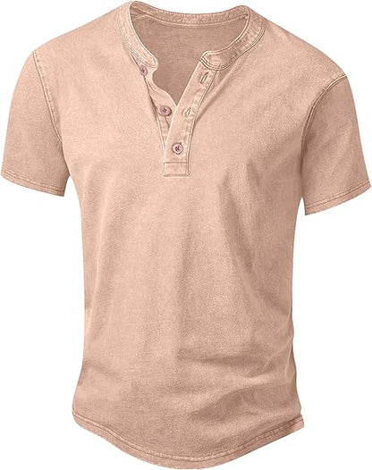 Men's Vintage Acid-Wash Henley T-Shirt