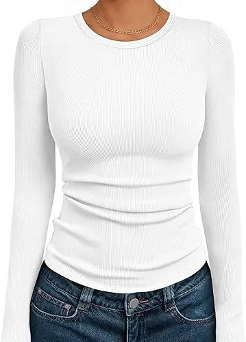 🔥Women's Long Sleeve Blouses Shirts with Ribbed Knit Work Office Basic Tops