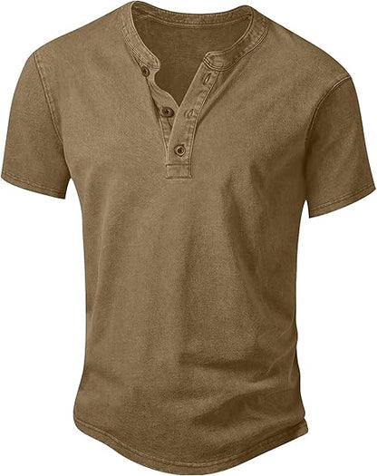Men's Vintage Acid-Wash Henley T-Shirt