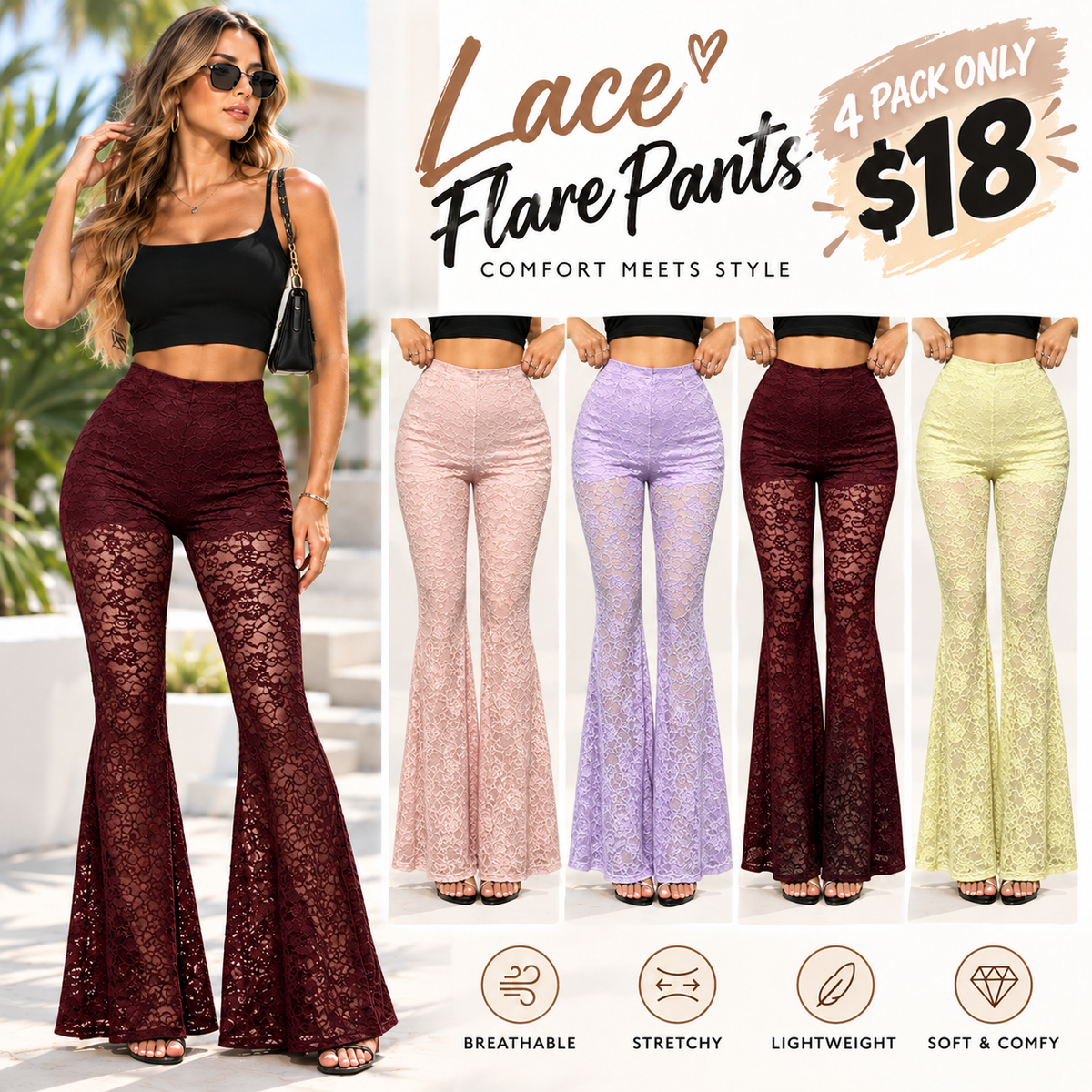 Bodycon High Waist Casual Comfy Stretch Flare Pants