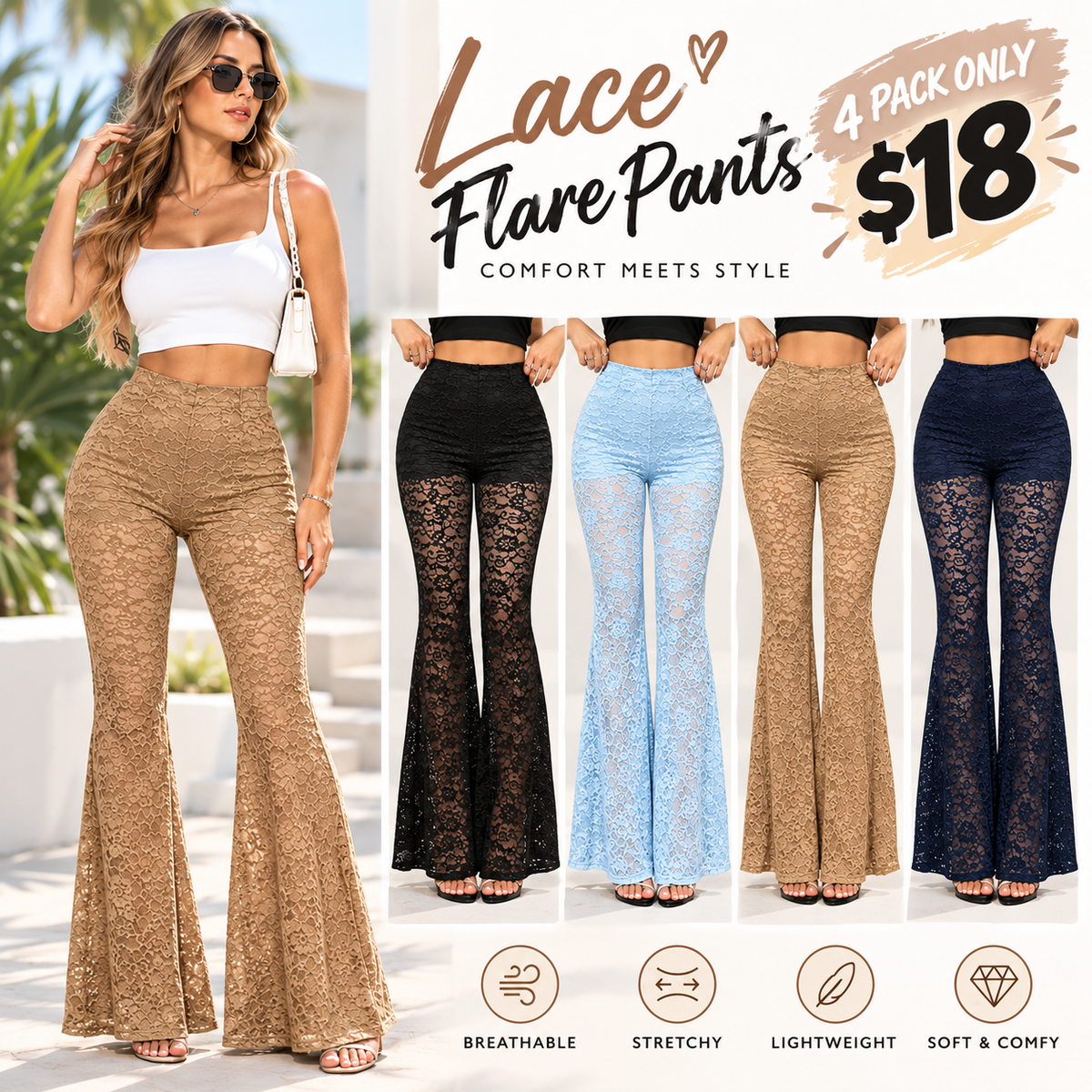 Bodycon High Waist Casual Comfy Stretch Flare Pants