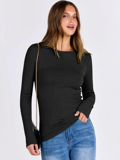 🔥Women's Long Sleeve Blouses Shirts with Ribbed Knit Work Office Basic Tops