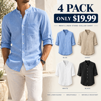 Men's Linen Long Sleeve Stand Collar Shirt