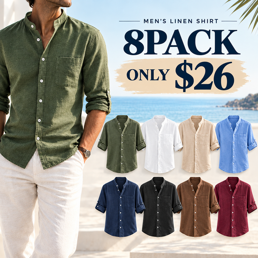 Men's Linen Long Sleeve Stand Collar Shirt