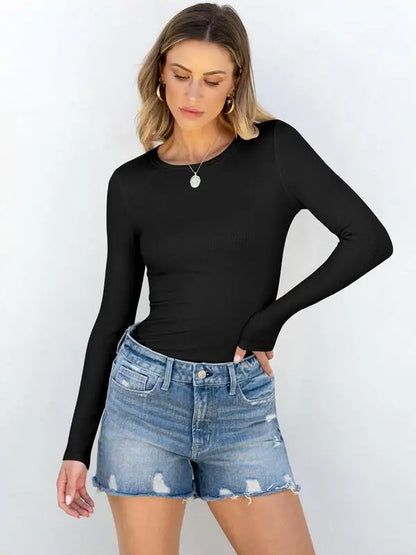 🔥Women's Long Sleeve Blouses Shirts with Ribbed Knit Work Office Basic Tops