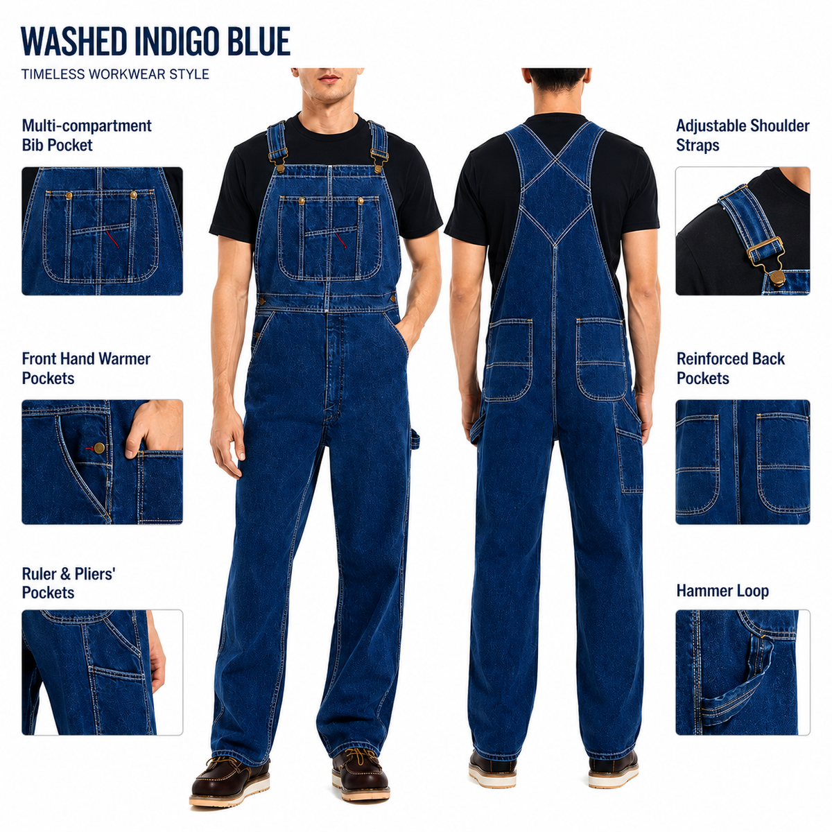 💝💝Last Day Promotion🔥Men's Denim Bib Overalls,  Workwear with Adjustable Straps and Convenient Tool Pockets