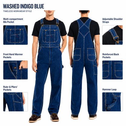 💝💝Last Day Promotion🔥Men's Denim Bib Overalls,  Workwear with Adjustable Straps and Convenient Tool Pockets