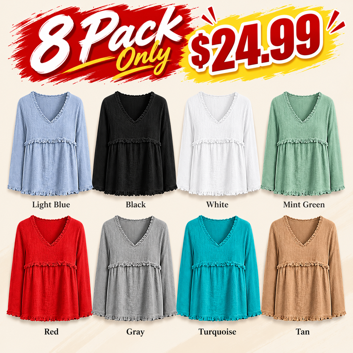 Women's Boho V Neck Long Sleeve Fringe Top Plus Size