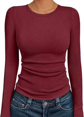 🔥Women's Long Sleeve Blouses Shirts with Ribbed Knit Work Office Basic Tops
