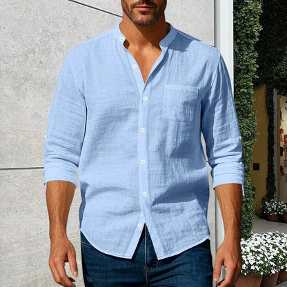 Men's Linen Long Sleeve Stand Collar Shirt