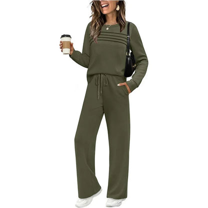 🔥Black Friday Steal｜Women's Crew Neck Top & Drawstring Pants Set