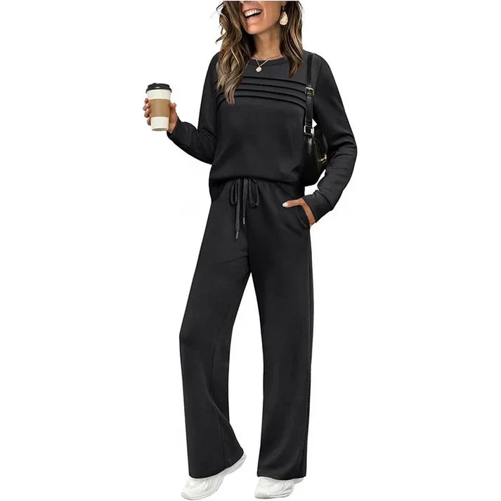 🔥Black Friday Steal｜Women's Crew Neck Top & Drawstring Pants Set