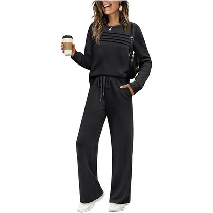 🔥Black Friday Steal｜Women's Crew Neck Top & Drawstring Pants Set